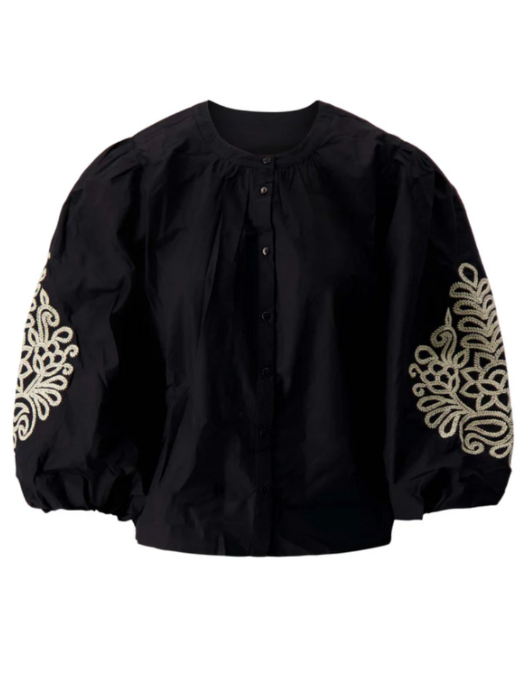 Zusss Zusss | Blouse borduur mouwen zwart