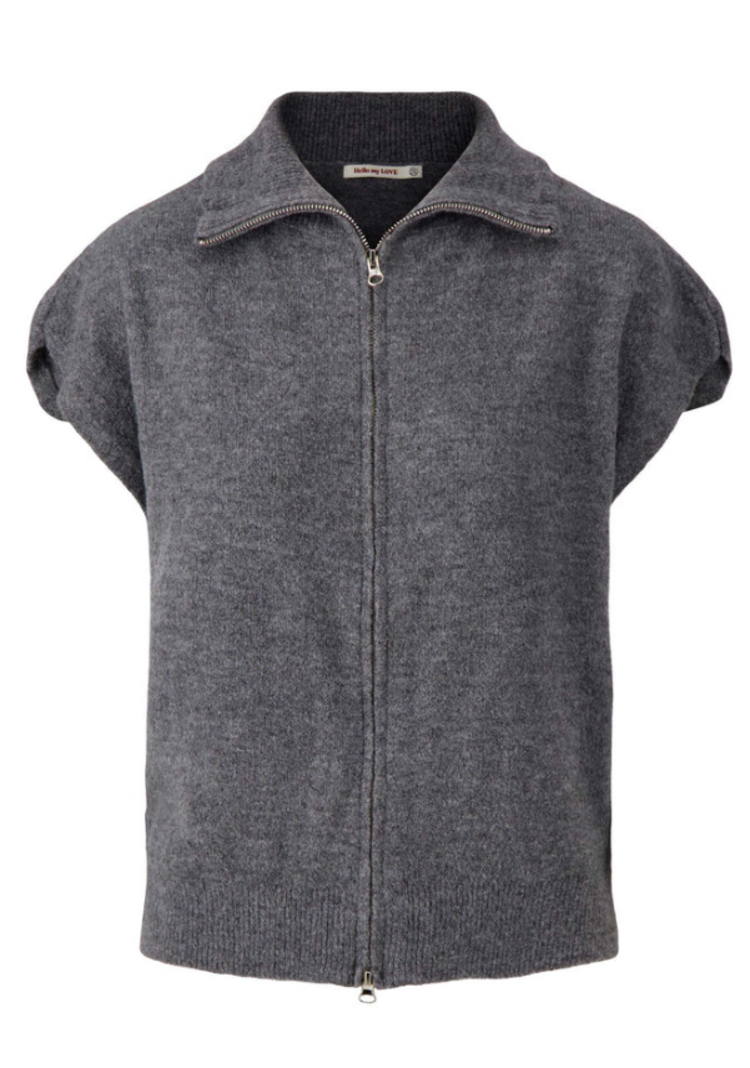 Zusss Zusss | Mouwloos vestje rits antracietgrijs