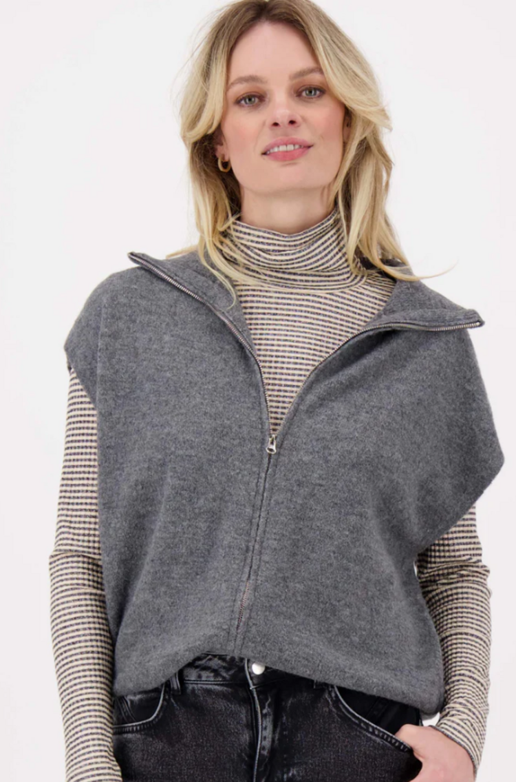 Zusss Zusss | Mouwloos vestje rits antracietgrijs