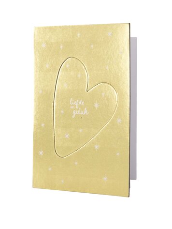 Zusss Zusss | Wenskaart kersthanger hartje liefde en geluk goud