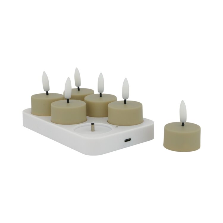 Home society Home Society | Theelichtjes led oplaadbaar greige (set6)