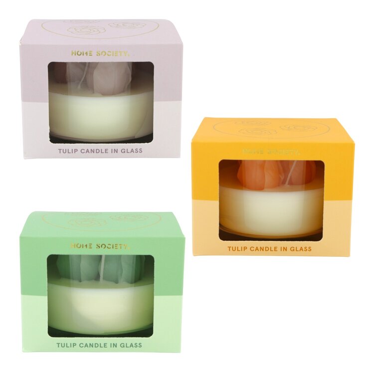 Home society Home Society | Kaars in glas met tulpjes (pst)