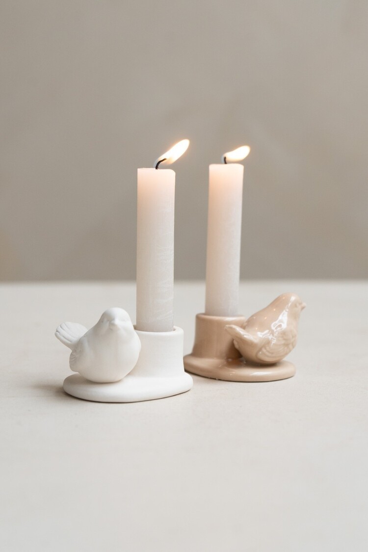 Home society Home Society | Kandelaartje vogel wit beige (pst)