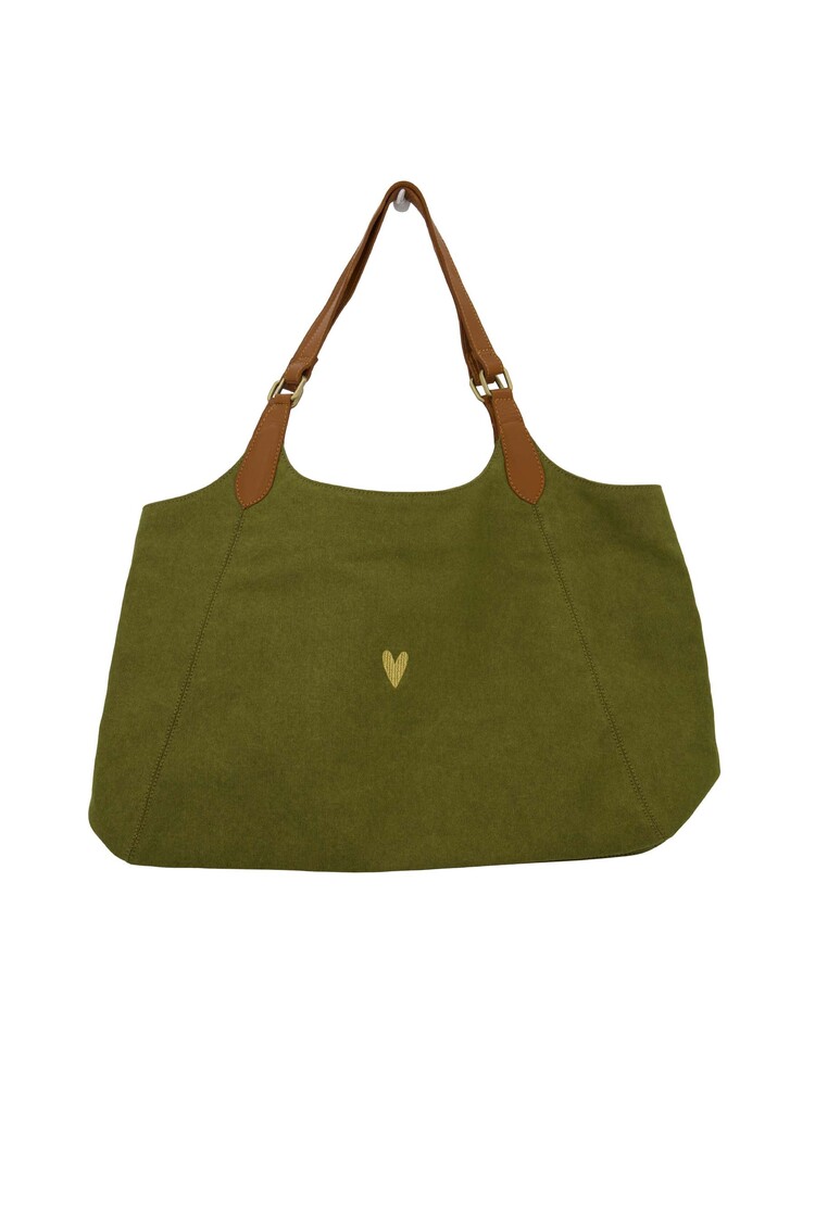 Zusss Zusss | Love tote bag met leren details mossgroen