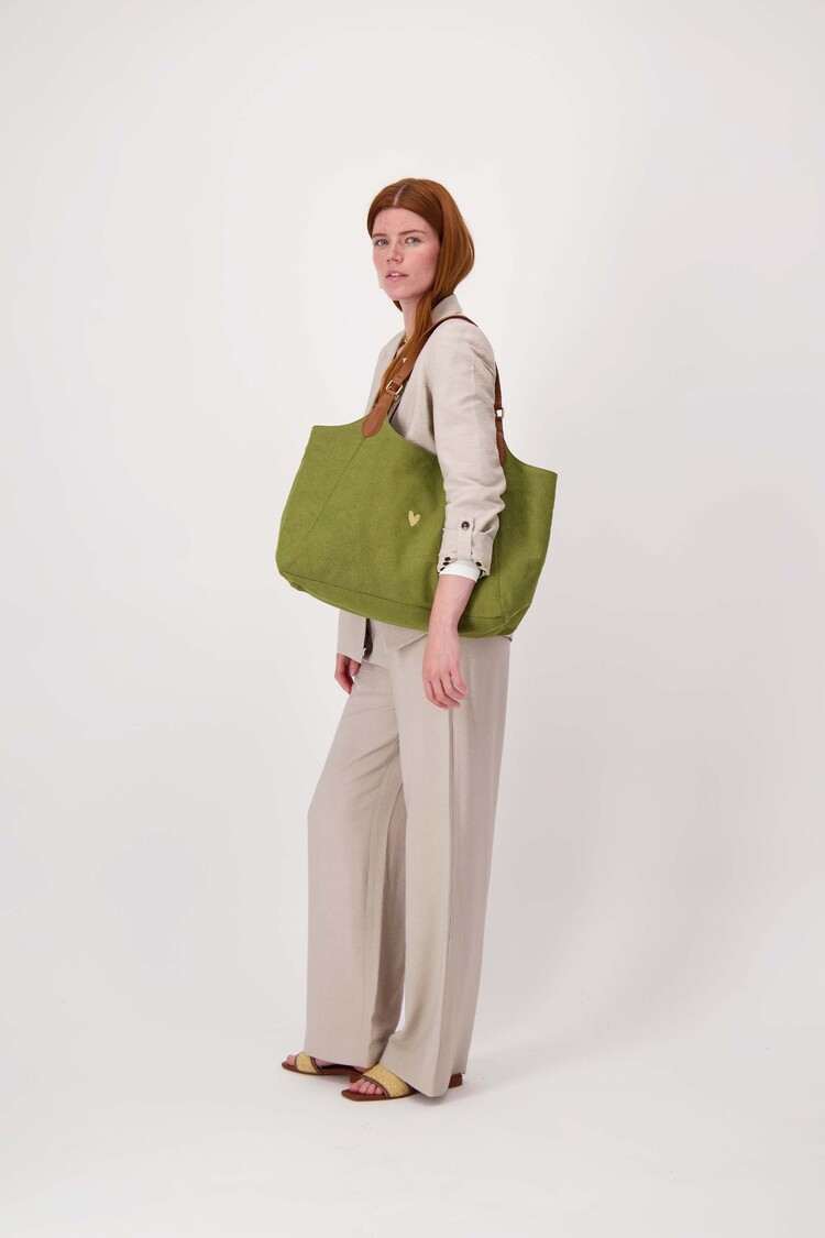 Zusss Zusss | Love tote bag met leren details mossgroen