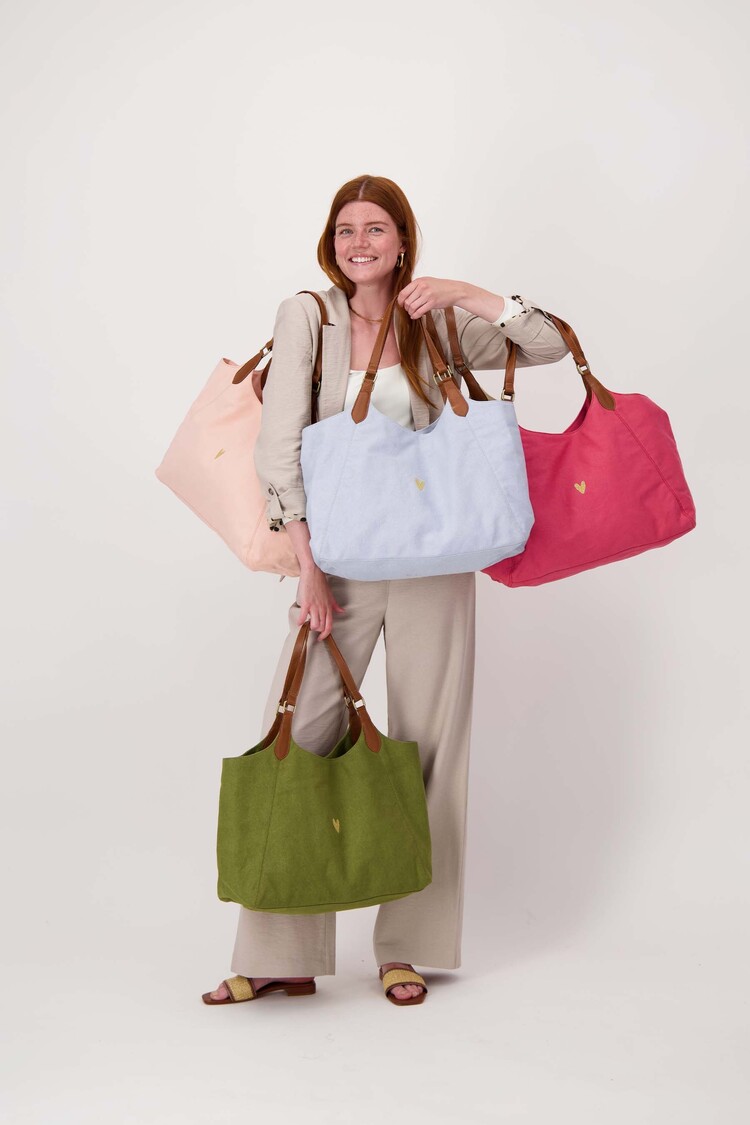 Zusss Zusss | Love tote bag met leren details mossgroen