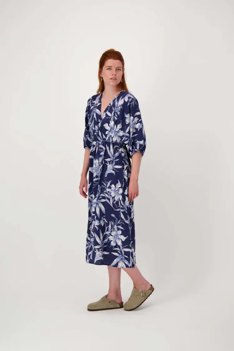Zusss Zusss | Kimono jurk met print summer navy