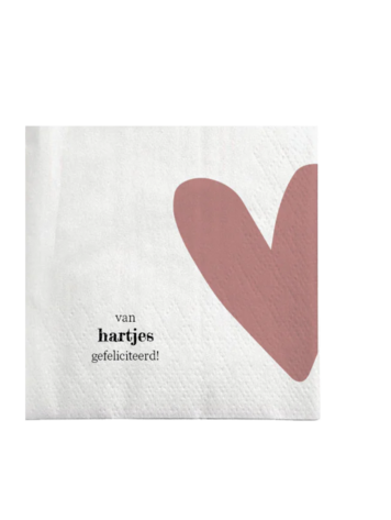 Zusss Zusss | Servetten vierkant van hartjes gefeliciteerd wit / roze