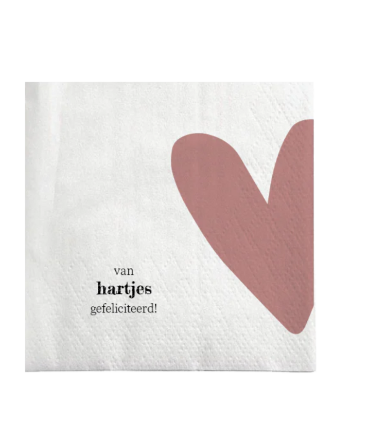 Zusss Zusss | Servetten vierkant van hartjes gefeliciteerd wit / roze