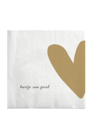 Zusss Zusss | Servetten vierkant hartje van goud wit / goud