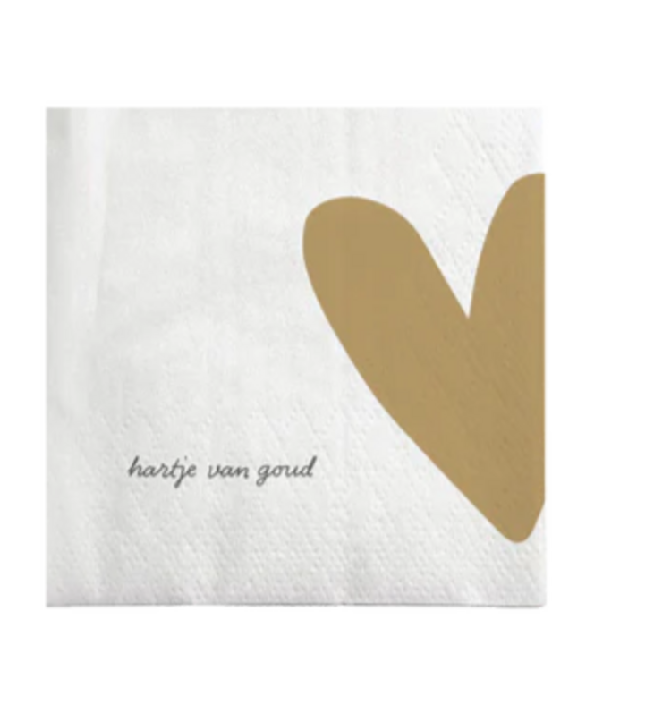 Zusss Zusss | Servetten vierkant hartje van goud wit / goud