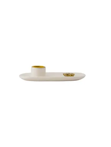 Zusss Zusss | Kandelaar keramiek met bloem wit goud