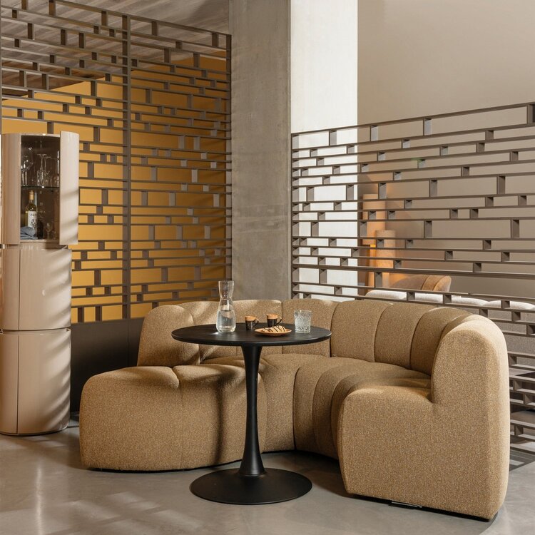 WOOOD Woood | Eetbankje Mojo hoek met rugleuning boucle geel/bruin