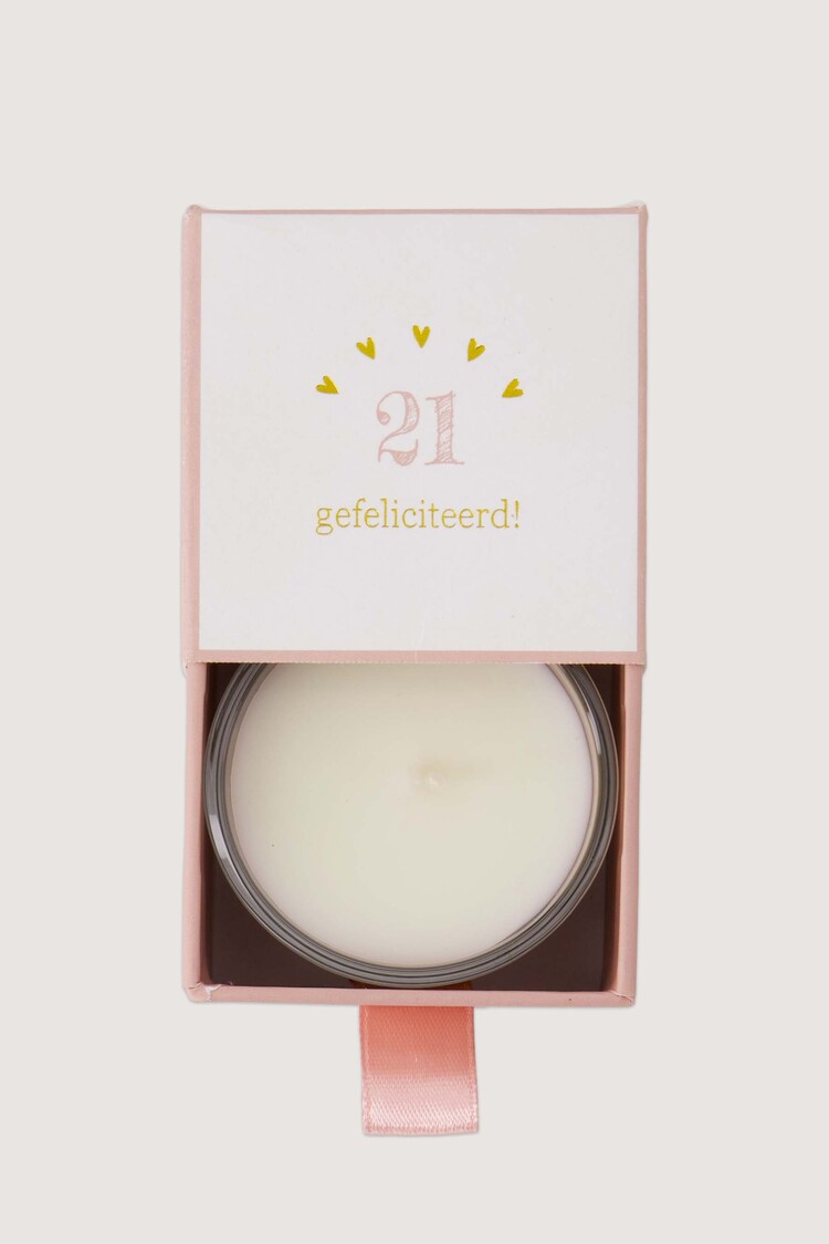 Zusss Zusss | Geurkaars glas in doosje 21 gefeliciteerd wit licht/roze wit / lichtroze