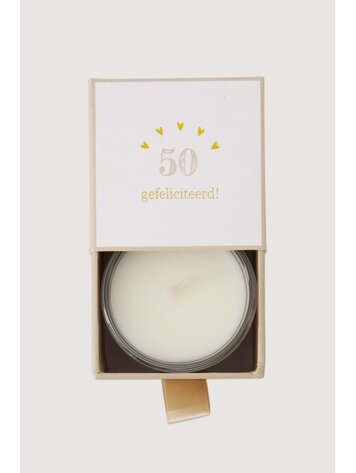 Zusss Zusss | Geurkaars glas in doosje 50 gefeliciteerd wit / goud