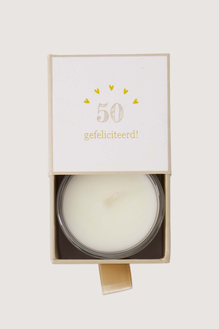 Zusss Zusss | Geurkaars glas in doosje 50 gefeliciteerd wit / goud