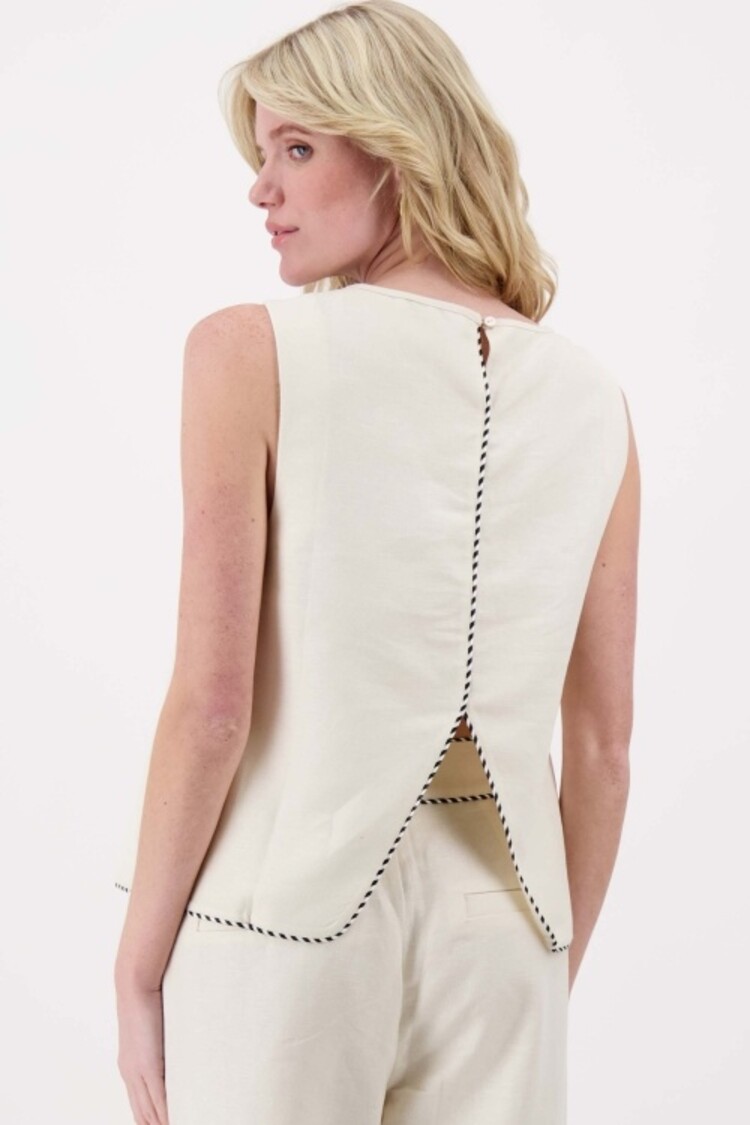 Zusss Zusss | Linnen top mouwloos met detail soft kit