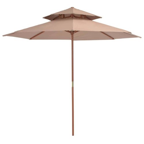 Dubbeldekker parasol met houten paal 270 cm taupe Dubbeldekker parasol met houten paal 270 cm taupe