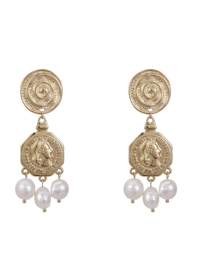 Earrings - Big Coin With Pearls