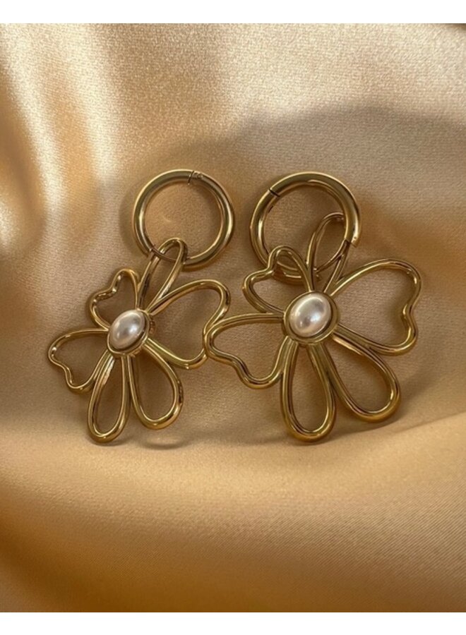 Earrings - Flower Big Pearl
