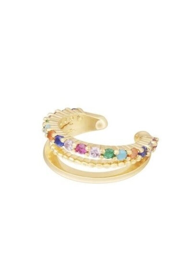 Earcuff - 3 Rows With Colorful Diamonds