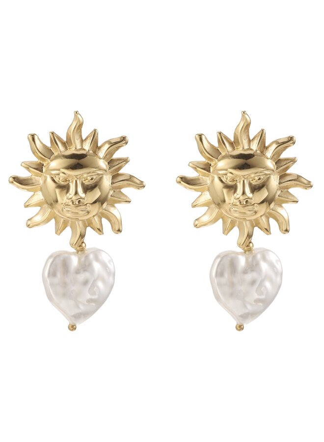 Earrings - Sun with Pearl Heart