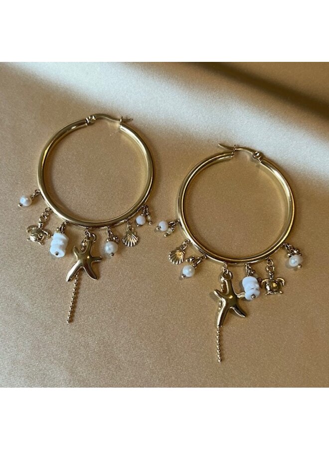 Oorbellen - Starfish, Turtle, Shell and Pearls
