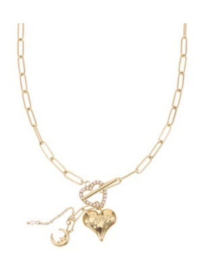 Necklace - Heart with Pearl, Love and Moon