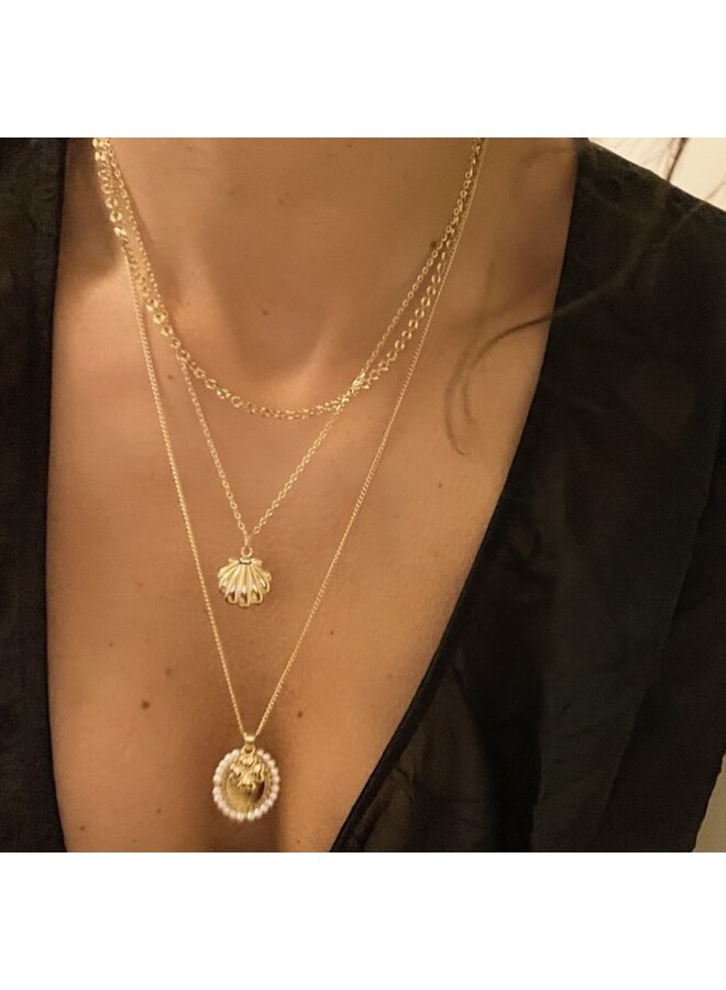 Ketting - Oval with Pearls and 4 Leaf Clover