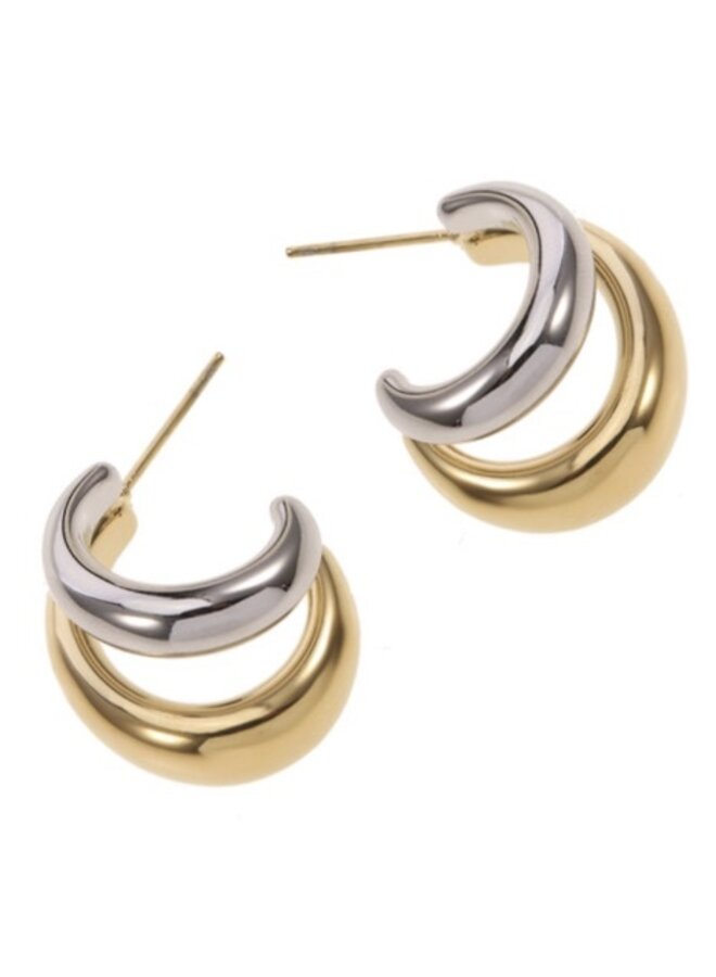Earrings - Double Hoop Mix Gold and Silver