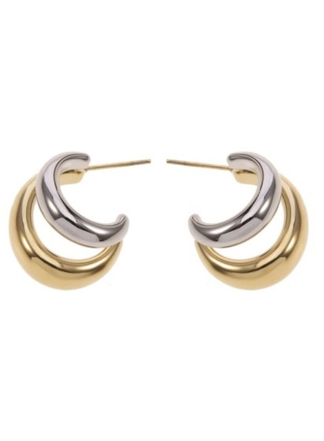 Earrings - Double Hoop Mix Gold and Silver