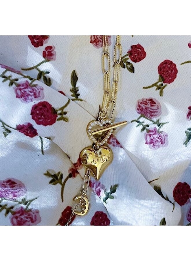 Necklace - Heart with Pearl, Love and Moon