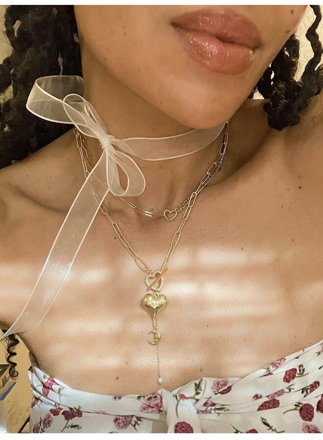 Ketting - Heart with Pearl, Love and Moon