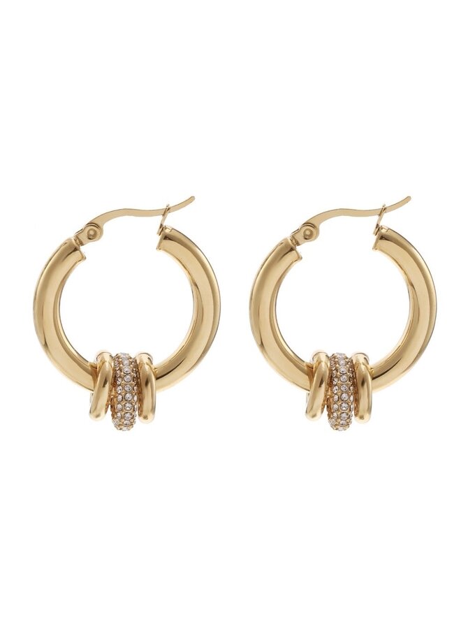 Earrings - Hoop With 3 Rings and Diamonds