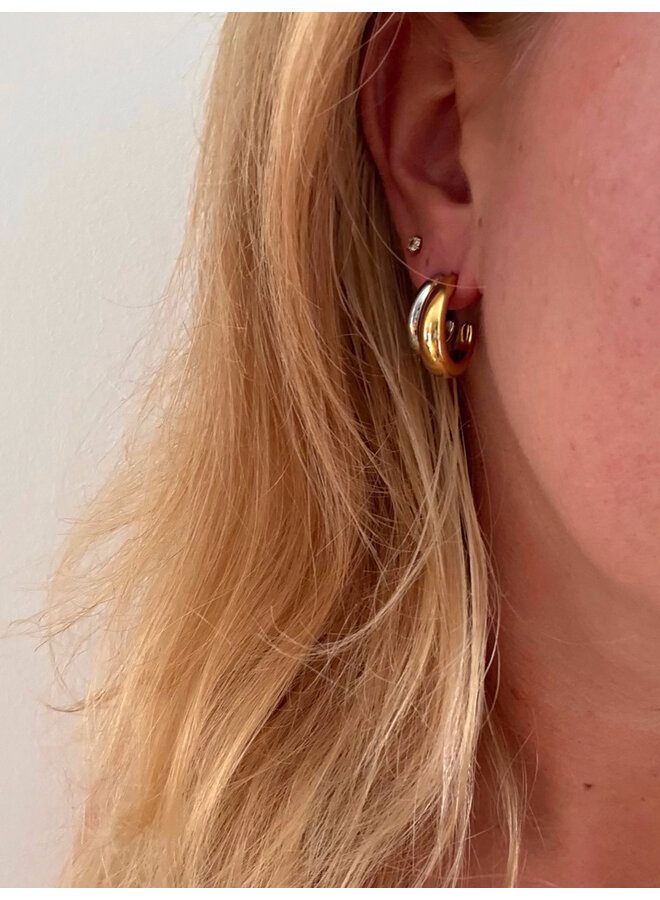Earrings - Double Hoop Mix Gold and Silver