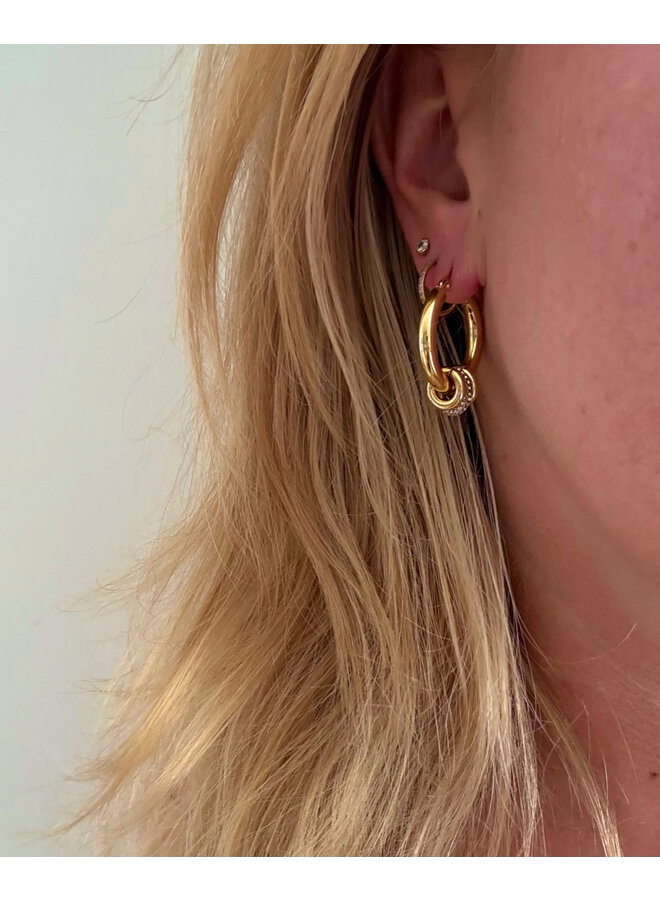 Earrings - Hoop With 3 Rings and Diamonds