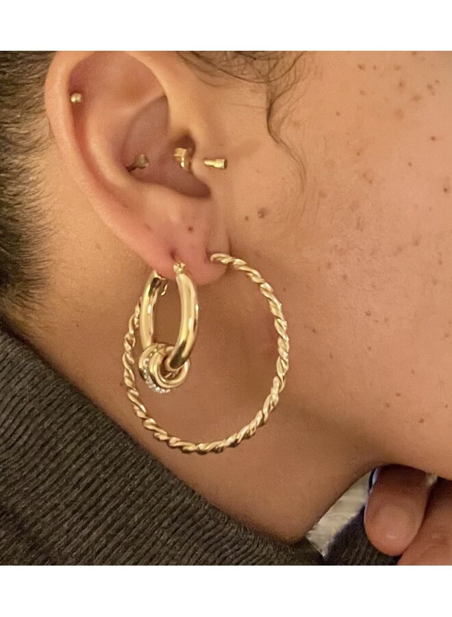 Earrings - Hoop With 3 Rings and Diamonds