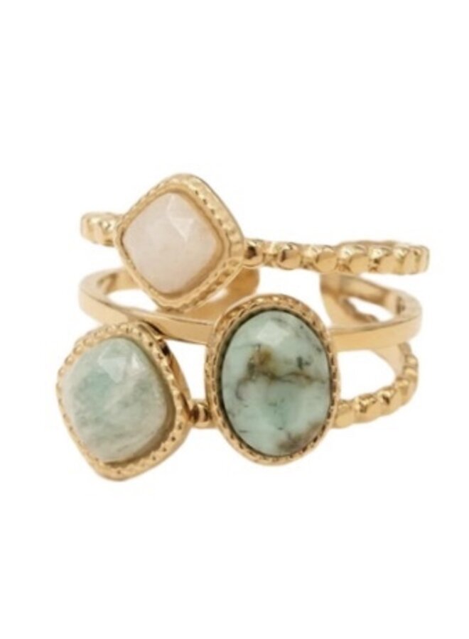Ring - Dua African Turquoise, Amazonite, Agate