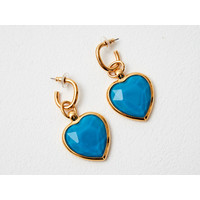 Rainbow Glass effect heart  drop earrings   blue