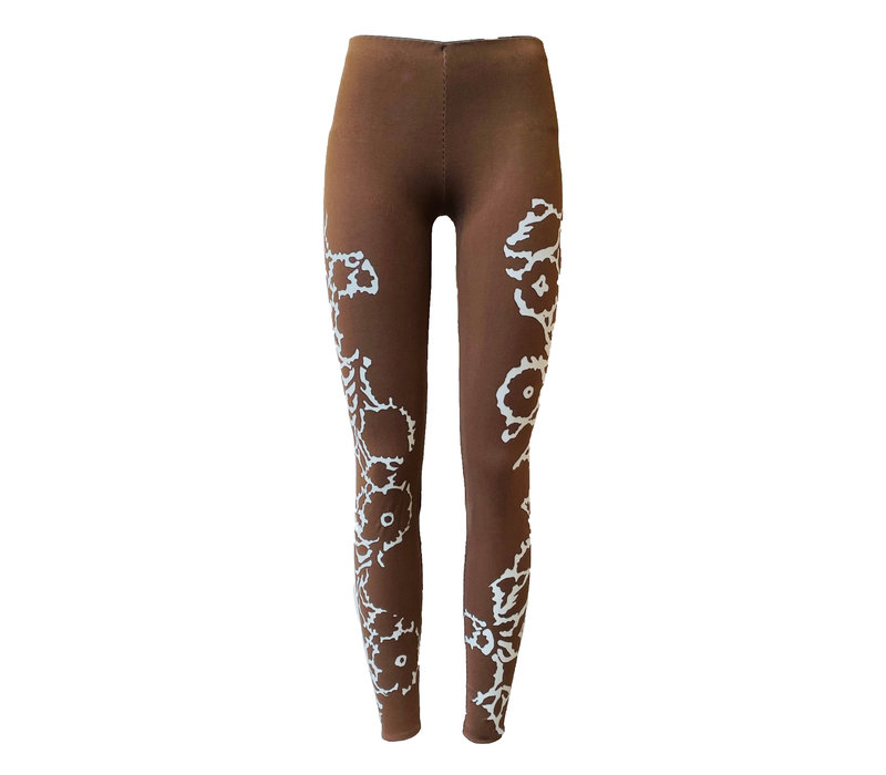 printed leggings  high waist Flower - brown/nude