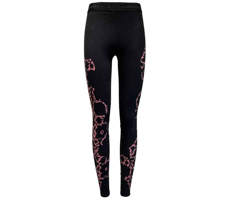 printed hight waist leggings  Flower  - black/pink