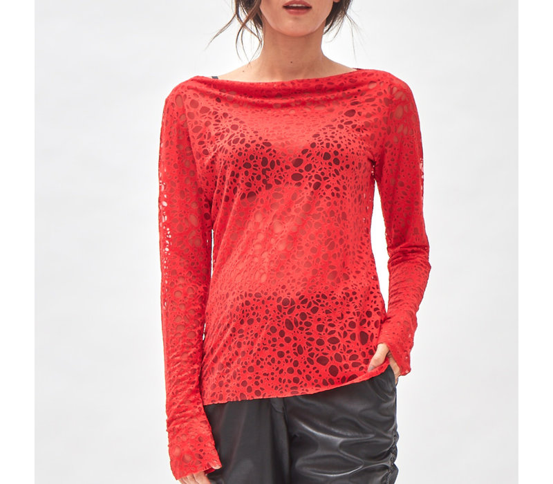 t-shirt Rain drops long sleeves - red