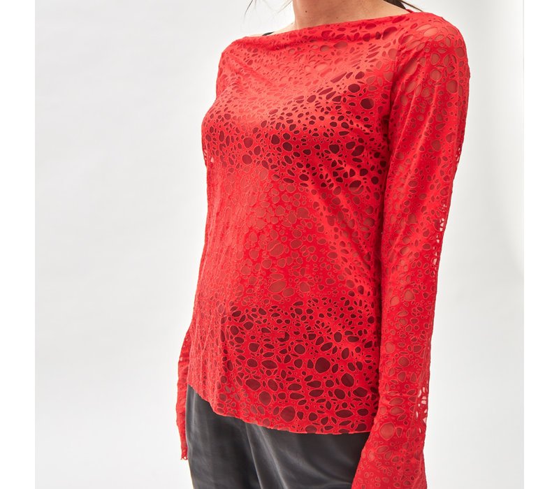 t-shirt Rain drops long sleeves - red