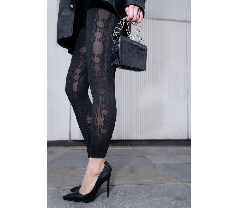 printed leggings high waist Eyelets - black  - black