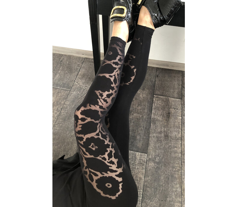 Leggings Flower - black  on black