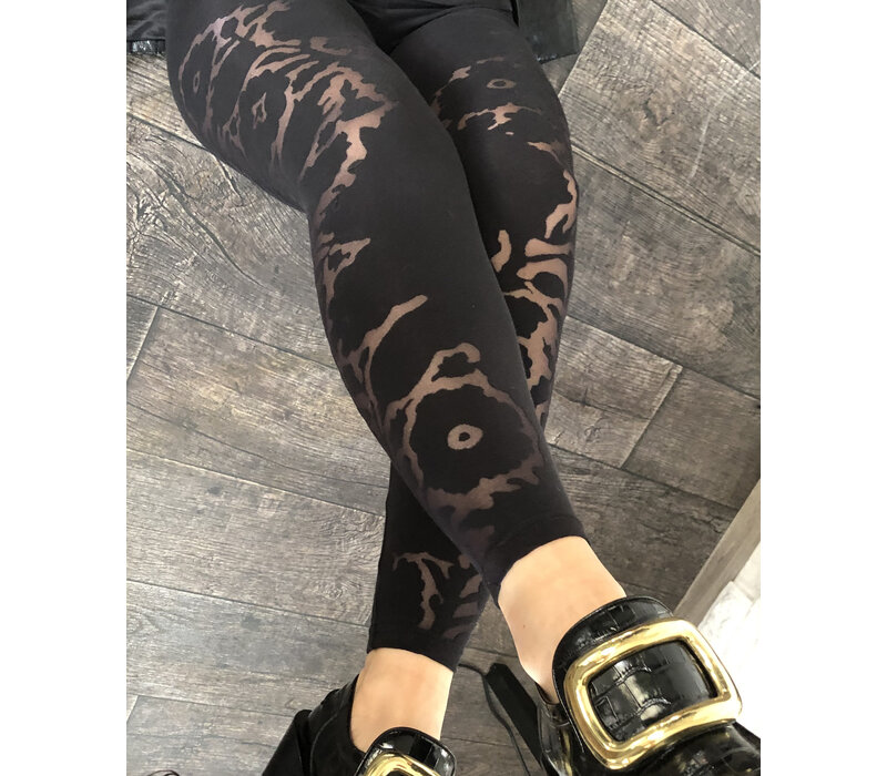 Leggings Flower - black  on black