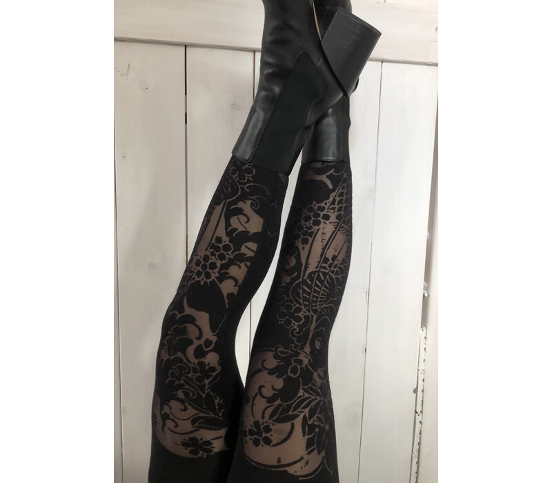 devore printed leggings  in Japanese style  - black on black
