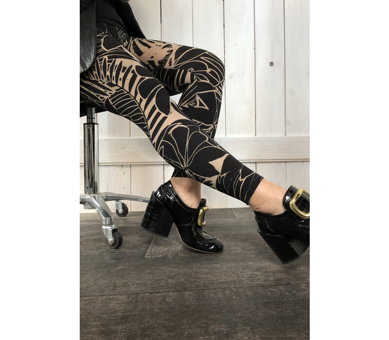 Printed leggings high waist Jungle- black  - nude
