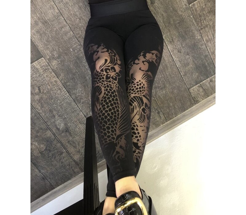 high waisted black devore printed leggings  in Japanese style