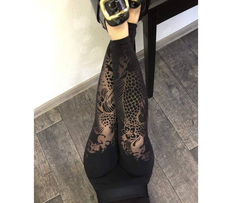high waisted black devore printed leggings  in Japanese style